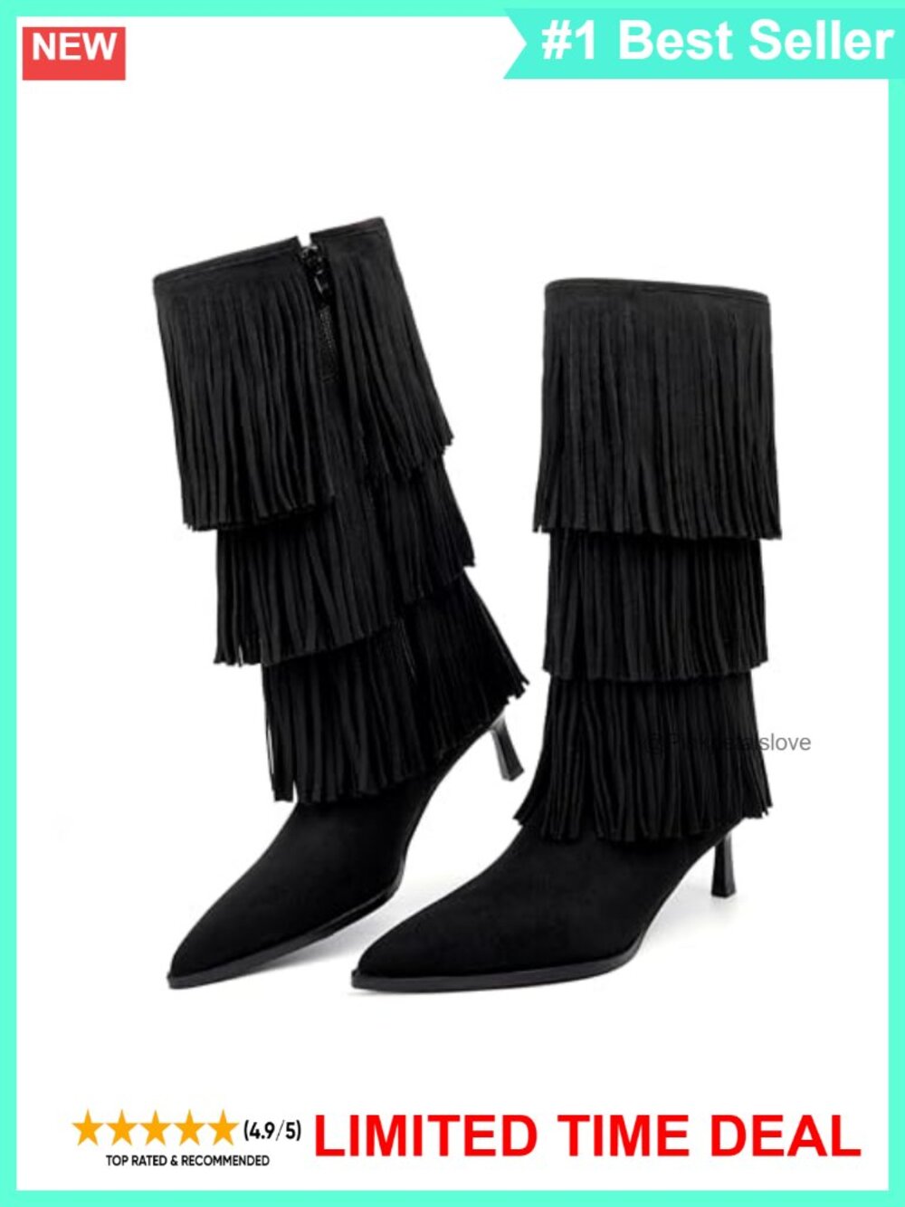 Women's Suede Fringe Boots Kitten Heel Pointed Toe Mid-Calf